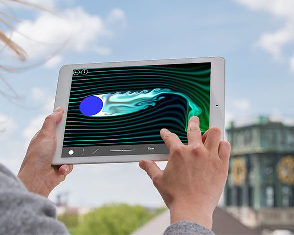 The fluid dynamics simulation in the app can be influenced by touch gestures.