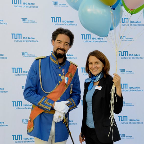 King Ludwig II, played by Andreas M. Bräu, xxxx at the Open Day on the TUM Campus in Munich