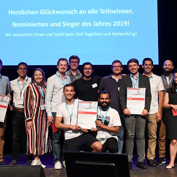 Die Gewinner des Münchener Businessplan Wettbewerb, die Start-ups prezise.ai, m-Bee und Orbem, alle Ausgründungen der Technischen Universität München