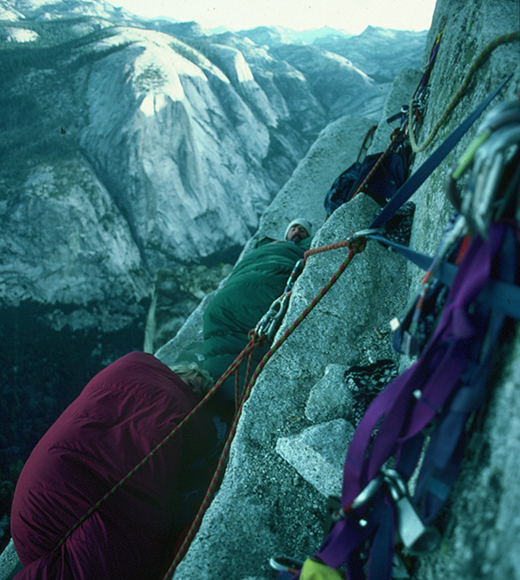 Sleeping on the precipice: Gudrun Weikert climbing the Eiger north face.