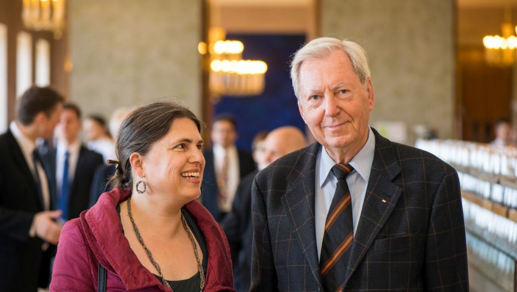 Hanns W. Weidinger with his niece Katrin Lehr at the Münchner Residenz during the great festive event of TUM to celebrate the 150-year anniversary (Photo: Astrid Eckert/TUM).