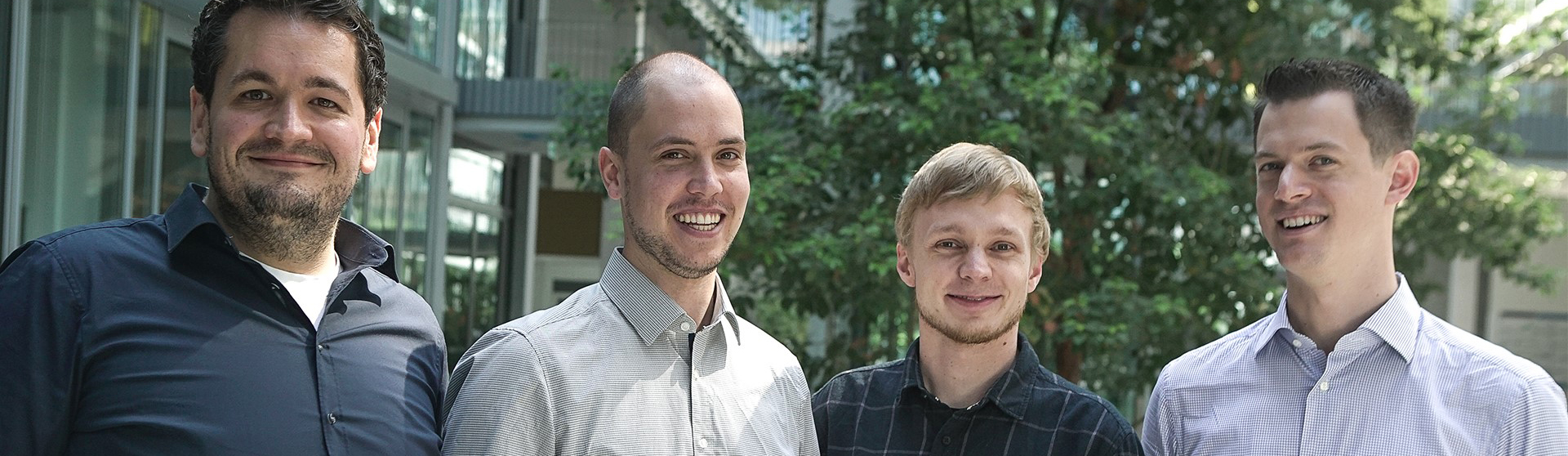 The founding team of OroraTech (from right to left): TUM Alumni Thomas Grübler, Florian Mauracher and Rupert Amann, with Björn Stoffers.