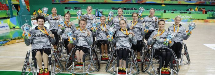 The German wheelchair basketball national team at the Women's Gold Medal Match in the Barra Riocentro