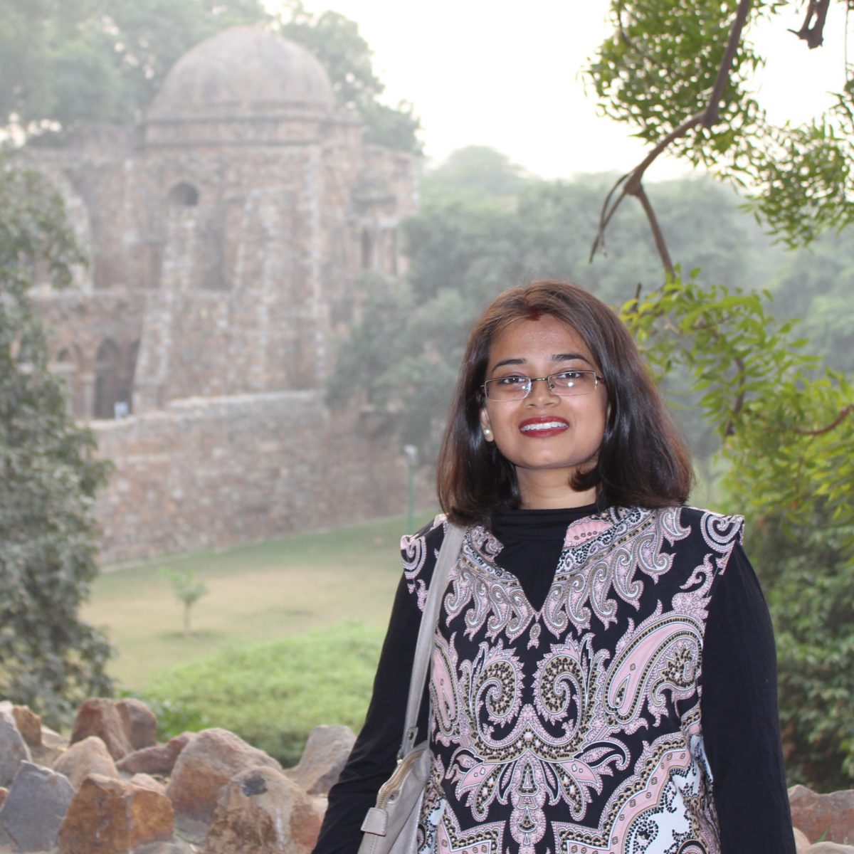 Susmita Sinha in front of the Mogul ruins.