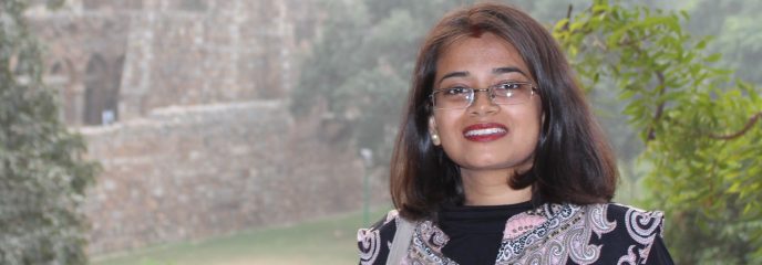 Susmita Sinha in front of the Mogul ruins.