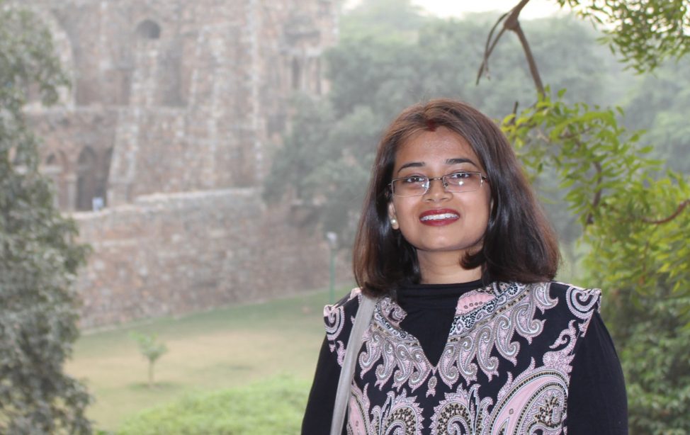 Susmita Sinha in front of the Mogul ruins.
