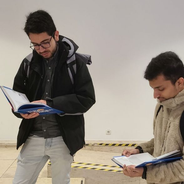 Students read the Career Guide