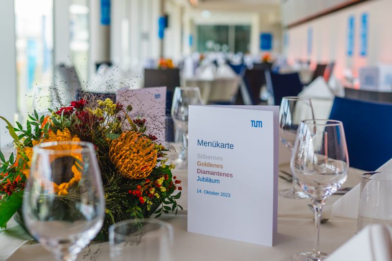Festlich gedeckte Tische für das TUM President´s Alumni Dinner an den Jubiläumsfeiern.