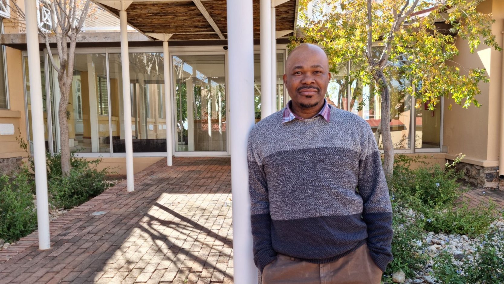 Professor Chigbu in front of the Namibia University of Science and Technologie