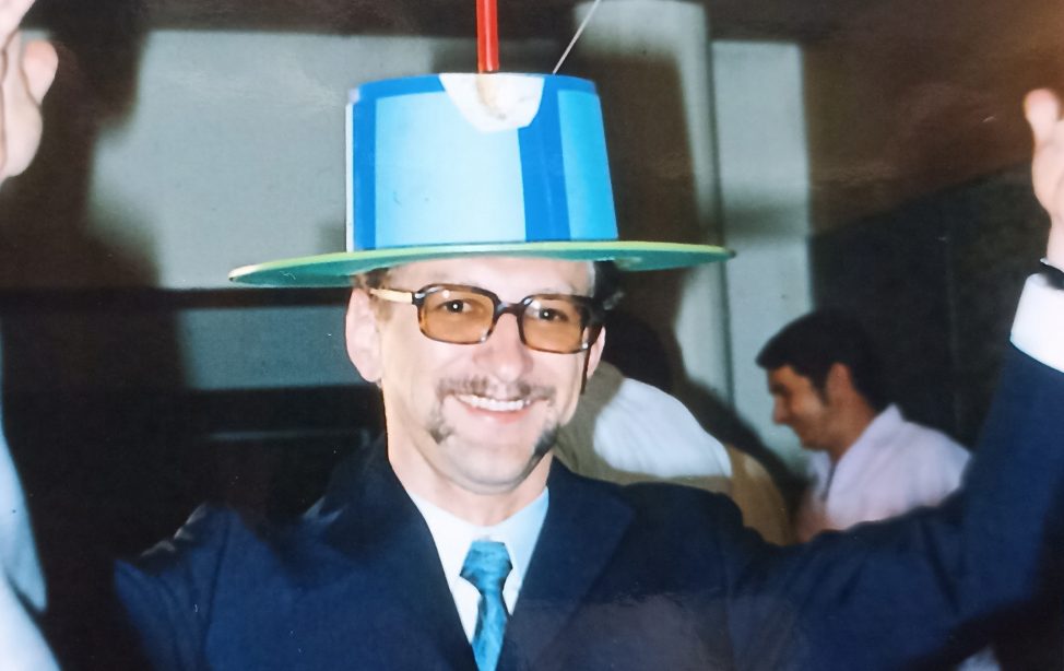 Professor Hans Ingo Weber after defending his doctoral thesis with doctoral hat.